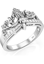 925 Sterling Silver Cubic Zirconia Princess Crown Tiara CZ Band Ring