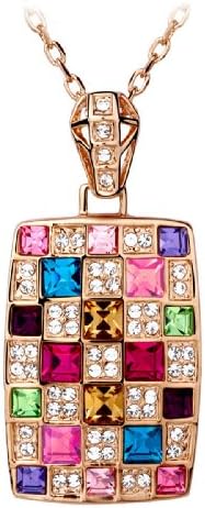 T-400LJ Women's Gold Plated Square Pendant Birthday Choker Necklace Multicolor