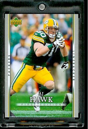2007 Upper Deck First Edition #36 AJ Hawk Green Bay Packers Football Card - Mint Condition - In Protective Display Case !