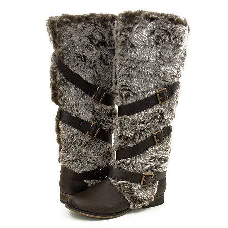 Georgia15 Faux Fur Knee High Boots BROWN