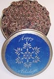 Scott's Cakes Mini Chocolate Covered Pretzels with Christmas Color Non-Pareils in a Snowflake Tin