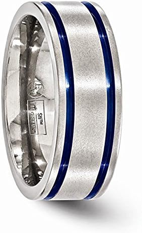Edward Mirell Titanium Grooved Blue Anodized 8mm Wedding Band - Size 9.5