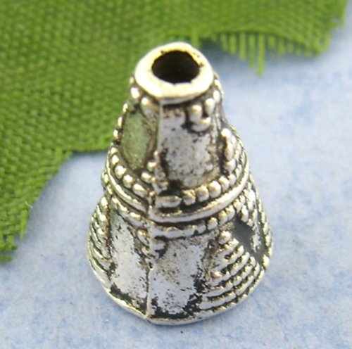 Housweety 60PCs Silver Tone Cone End Bead Caps 11*9mm