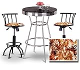 Chrome Bar Table & 2 Black Adjustable 24"-29" Horse Fabric Seat Barstools