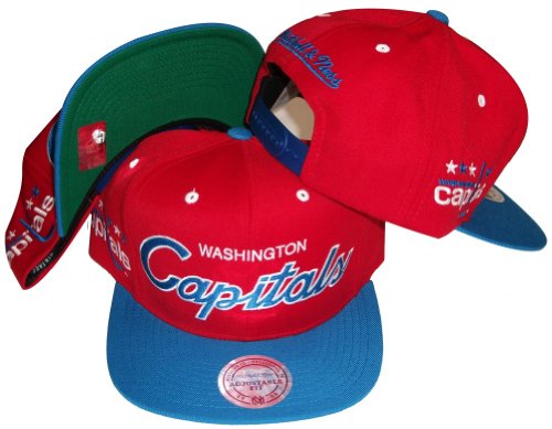 Washington Capitals Script Red/Blue Two Tone Snapback Adjustable Plastic Snap Back Hat / Cap