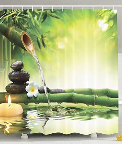 Spa Decor Bathroom Zen Garden Decor View for Bathroom Magical Shower Curtain Jasmine Flower Japanese Design Relaxation Decorations Green Bamboos Yellow Candles 66x72