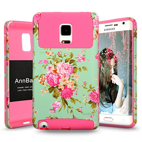 Note Edge Case,Galaxy Note 4 Edge Case,AnnBay for Samsung Galaxy Note Edge 2in1 Hybrid Heavy Duty Armor Heavy Duty High Impact Case Cover(Floral Flower Hot Pink)