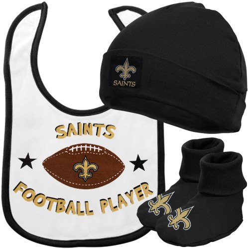 NFL Infant/Toddler Boys' New Orleans Saints Bib, Bootie, Cap Set (Team Color, 6M)