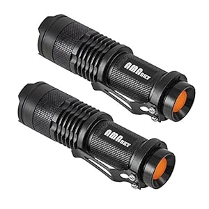 AMASKY(TM) CREE Q5 LED Mini 7W Flashlight Torch, Adjustable Focus, Super Bright 500 Lumen, Skid-proof & splashproof design. (2 in Pack)