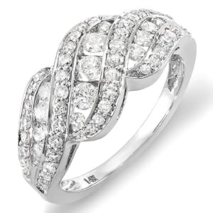 1.00 Carat (ctw) 14k White Gold Round Diamond Ladies Cocktail Ring 1 CT (Size 9)