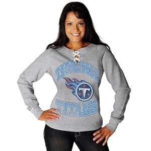 NFL Womens Tennessee Titans Ot Queen III Long Sleeve Raglan Open Neck Fleece (Steel Heather/Antique White, Large)