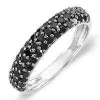 Sterling Silver Black Round Diamond Ladies Wedding Anniversary Band Stackable Ring (1.00 cttw, F-G Color, SI Clarity)