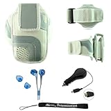 White Adjustable Deluxe Sportband / Workout Armband with Adaptable Neck Str ....