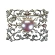 Rectangular Vine Button Baroque Cultured Pearl and Seed Pearls Sterling Silver Brooch