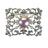 Rectangular Vine Button Baroque Cultured Pearl and Seed Pearls Sterling Silver Brooch