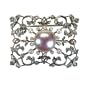 Rectangular Vine Button Baroque Cultured Pearl and Seed Pearls Sterling Silver Brooch