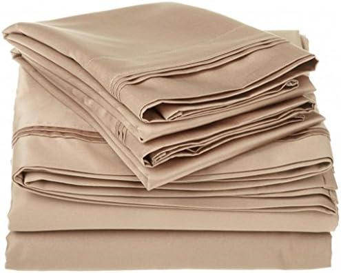 Taupe Solid 100%Pima Cotton Cotton 500 Thread Count Gokul Linen Twin-XXL 39X84 Inch Size Bed Sheet Set 4PCs Pocket Depth 19 Inch Drop