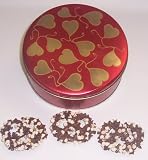 Scott's Cakes 1 lb. Milk Chocolate Covered Pretzel with Chocolate Chips & White Chocolate Chips in a Heart Tin