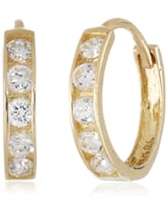 14k Yellow Gold Cubic Zirconia Channel-Set Baby Hoop Earrings