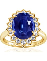 14K Yellow Gold Oval Cut Blue Sapphire Ring With Sidestones