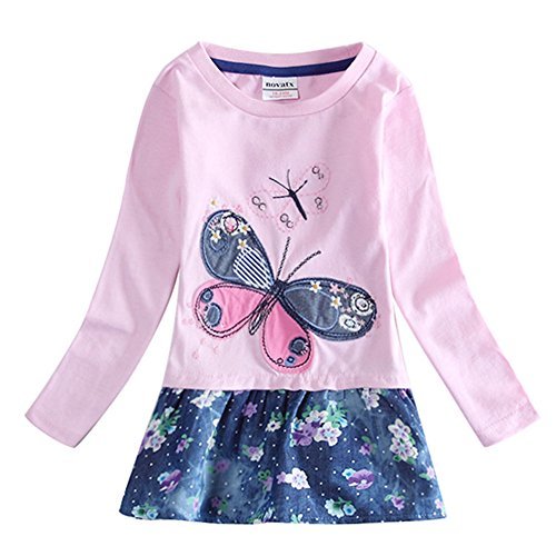 Novatx Baby Princess Butterfly Cotton Long Sleeves Girl Dress H5460 Grey