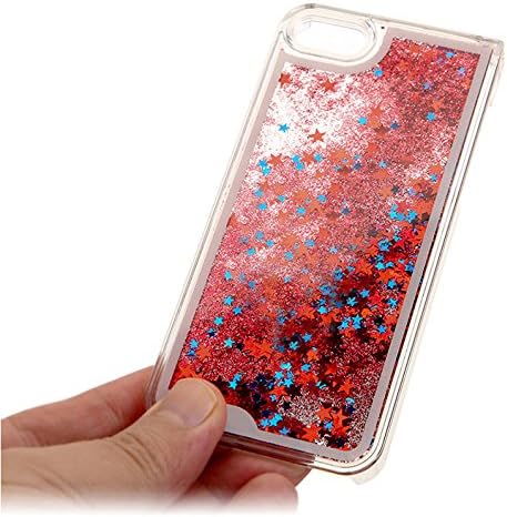 iPhone5 Aqua Sparkling Star Case, Apple iPhone 5S Hard Cover 5 Colors - Retail Packaging (Red Stars)