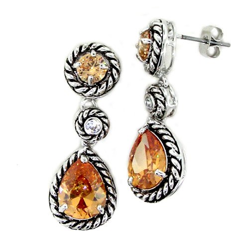 Designer-Inspired Dangle Earrings w/Champagne,White CZs