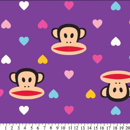 Paul Frank Julius And Mini Hearts Purple Fleece Fabric By The Yard
