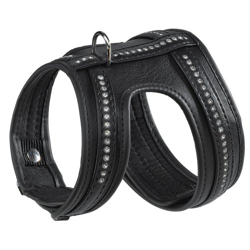 Ferplast 76018017 Geschirr f&uuml;r Hunde, soft high-tech material, LUX P XS, A: 20-25 cm, B: 30-39 cm, schwarz mit weissen Strassteinen
