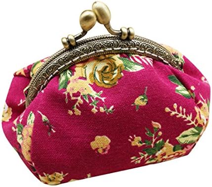 Canvas Coin Keys Purse For Women Wallet Jewelry Pouch Clasp Closure (Red)
