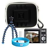 Hard Black Camera Carrying Case for Kodak EasyShare C180 M340 C653 C763 M1033 M1093 IS + Premium Screen Protector+ Bendable Tripod + Wisdom * Courage Wristband