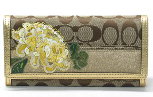 COACH GOLD SIGNATURE FLORAL SLIM ENVELOPE WALLET