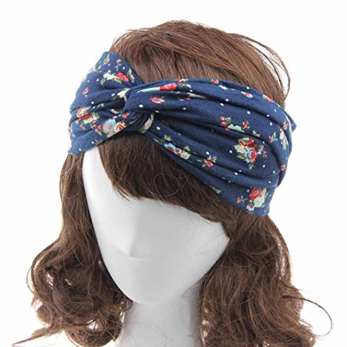 DZT1968(TM)Women Headband Flower Printed Spring Twist Hair Band Turban (E)