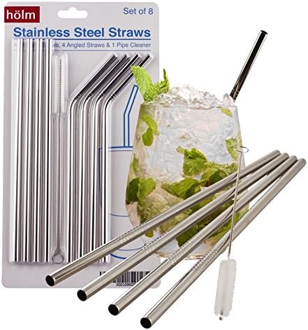 Stainless Steel Reusable Straws (set of 8), Bent and Straight Washable, Eco Friendly, Nontoxic Juice Straws Perfect for a Cocktail, Latte, Iced Tea, Moscow Mule, or Smoothie, Yeti Compatible