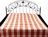 Ivory and Rust Single-Bed Bedspread with Giant Checks - Pure Cotton