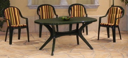 Garten Garnitur 9tlg. Gartentisch Lyon 150 x 90 cm + 4x Salzburg Gartenstühle grün + Sitzauflagen 9673