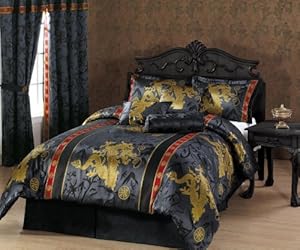 7-piece Black Gold Red Palace Dragon Jacquard Comforter Set Bed-in-a-bag Full or Double Size