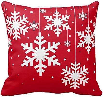 YQY Red And White Winter Snowflakes Throw Pillow Cover Decorative, 18x18 Inch