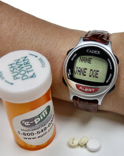 Pill Timer 12 Alarm Watch e-pill CADEX Leather Medication Reminder and ICE Electronic Medical Alert. Free Standard Shipping & Handling. Long Alarm Duration.