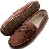 Mens Light Brown Sheepskin Suede Moccasin Slippers with Hard Sole. Sizes 6 to 12
