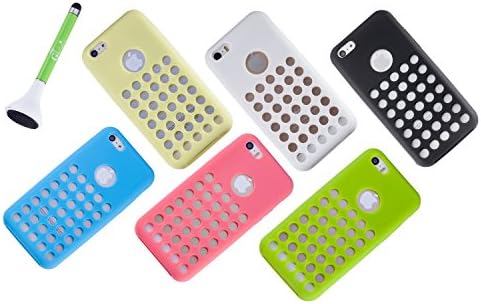 6pcs New Holes Design Silicon Rubber Soft Protective Case Cover for Iphone 5c (Black White Pink Blue Yellow Green)