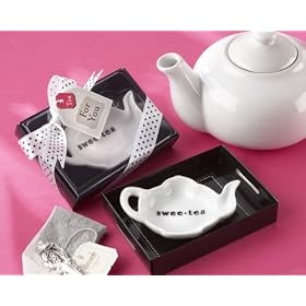 "Sweet-Tea" Ceramic Tea-Bag Caddy in Black & White Serving-Tray Gift Box - Baby Shower Gifts & Wedding Favors