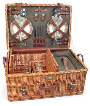 Riviera Collection Willow Picnic Basket with Deluxe Service for 4 - Picnic & Beyond