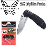 Benchmade Knife 551S Griptillian Pardue Ambidextrous Folding Knife With Manual Knife Sharpener for Plain and Serrated Edge Knife Blades