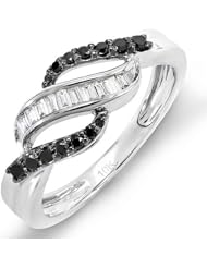 0.25 Carat (ctw) 10k White Gold Black & White Round Diamond Ladies Cocktail Right Hand Ring 1/4 CT