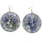 Antique Blue & White Summer Flower - Spring Woven Dream Catcher Earrings - Round