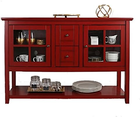 TV Stand Bottom Shelf Straight Legs Cabinet Knobs Traditional Style plus FREE GIFT (Red)