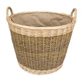 Quality, Round Wicker Log Basket, Hessian Lined, With Handles