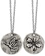 REVERSABLE Hummingbird & Flower Medallion Necklace - 18" Chain & Anti-tarnish Silver Finish