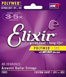 Elixir Strings Acoustic Guitar Strings, 6 String, Custom Light POLYWEB Coating